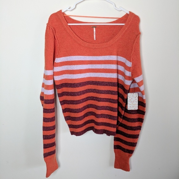 NWT Free People Complete Me Stripe Pullover Orange - Picture 5 of 6